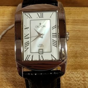 Croton Japan quartz watch with pearl colored face & genuine leather blac…